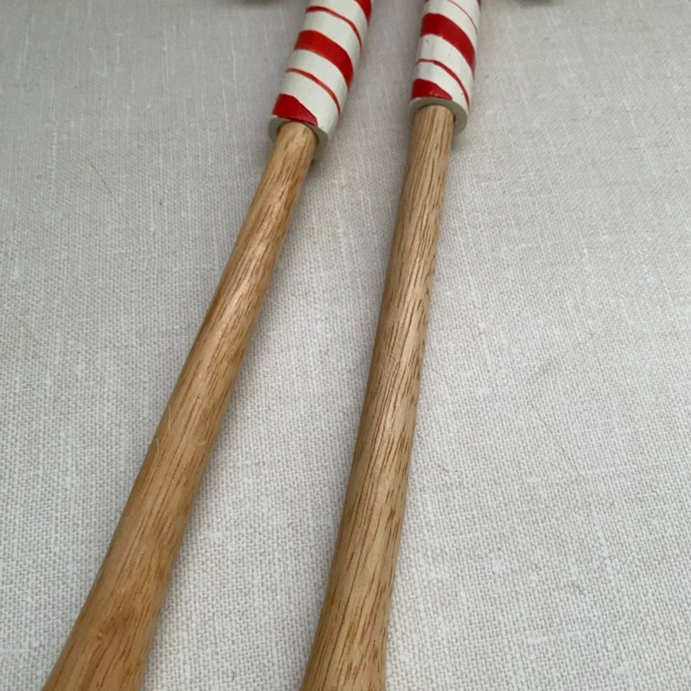 Vintage Christmas Wooden Salad Servers spoons with‎ Candy Cane Handles
